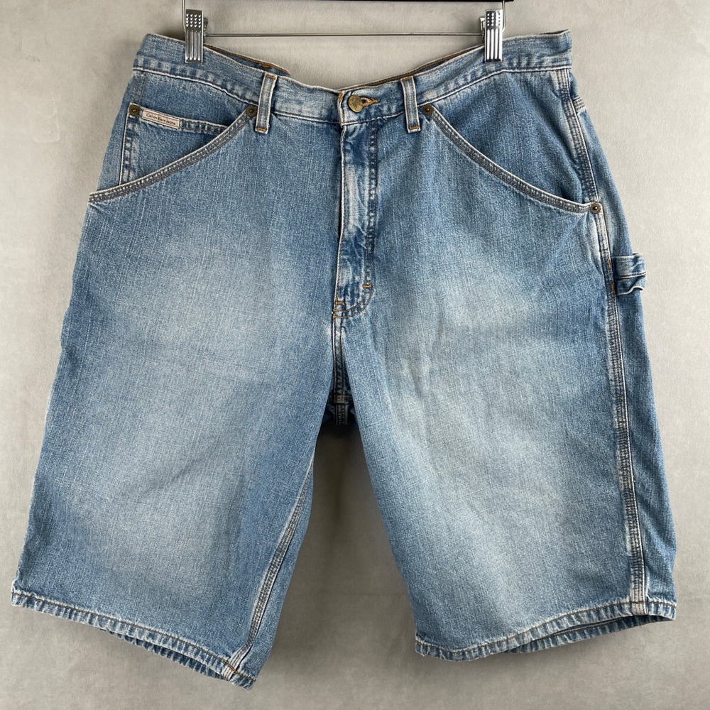 VTG Calvin Klein Jeans 36 Light Wash Worker Utility Carpenter Denim Shorts Y2K